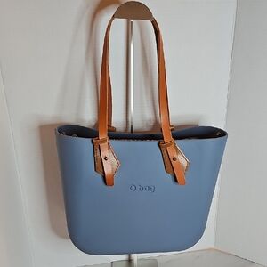 O Bag Blue Tote with Tan Straps